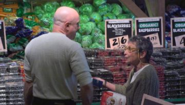 Older Woman Shopping Alone Asks for Help